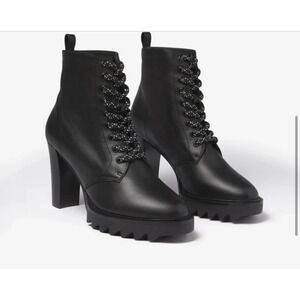 Tamara Mellon Throttle Vitello Lace Up Utility Combat Boots Black Women's EU 36